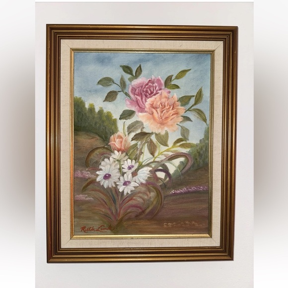 Still Life Flowers Original Oil Painting On Canvas BoardFramed Signed 16x20